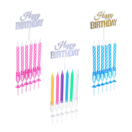 FNtastic Набор свечей для торта 6 шт, с декоративной подставкой, 3 цвета, парафин, пластик