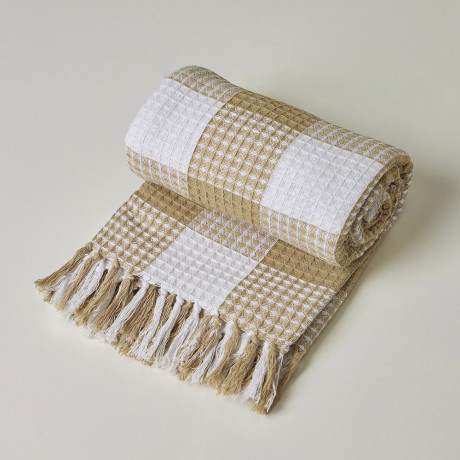 PROVANCE Basic Плед хлопок, 180х200см, клетка, бежевый