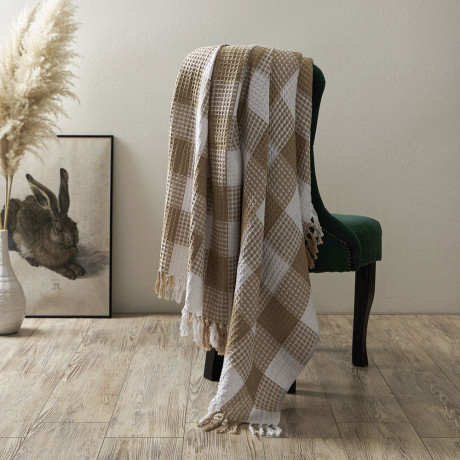 PROVANCE Basic Плед хлопок, 180х200см, клетка, бежевый