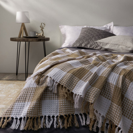 PROVANCE Basic Плед хлопок, 180х200см, клетка, бежевый