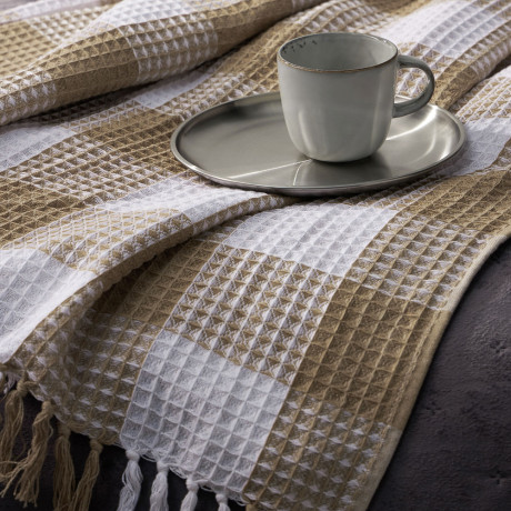 PROVANCE Basic Плед хлопок, 180х200см, клетка, бежевый