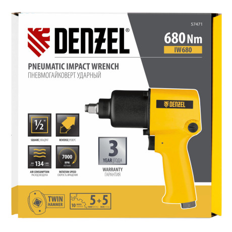 Ударный пневмогайковерт IW680, 1/2", 7000 об/мин, 680 Нм Denzel