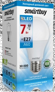 SmartBuy ЛОН A60 E27 7W(650lm) 6000K 6K 110x60 SBL-A60-07-60K-E27