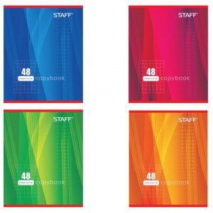 Тетрадь 48л. STAFF, офсет №2, 60 г/м2, клетка, обложка мелов. карт., "Один цвет" (5 видов), 402781