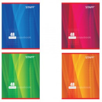 Тетрадь 48л. STAFF, офсет №2, 60 г/м2, клетка, обложка мелов. карт., &quot;Один цвет&quot; (5 видов), 402781