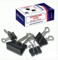 Набор зажимов для бумаг  BRAUBERG 41мм, на 200л, черные, 12шт, в карт.коробке, 221538