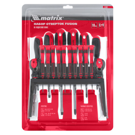 Набор отверток Fusion на подвесной полке 18 шт, CrV Matrix