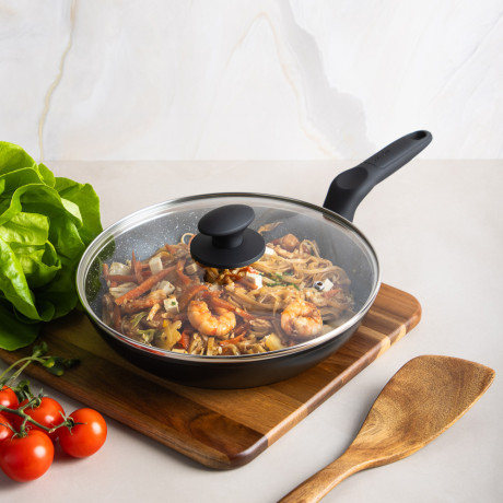 SATOSHI Стоун Сковорода литая с крышкой d26см, антипригарное покрытие мрамор, индукция