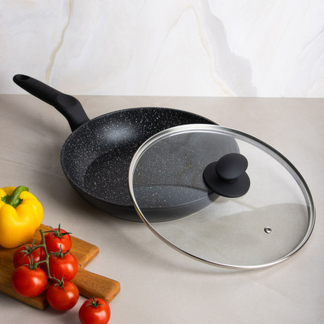 SATOSHI Стоун Сковорода литая с крышкой d26см, антипригарное покрытие мрамор, индукция