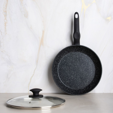SATOSHI Стоун Сковорода литая с крышкой d26см, антипригарное покрытие мрамор, индукция