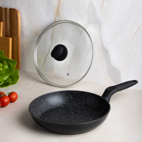 SATOSHI Стоун Сковорода литая с крышкой d26см, антипригарное покрытие мрамор, индукция