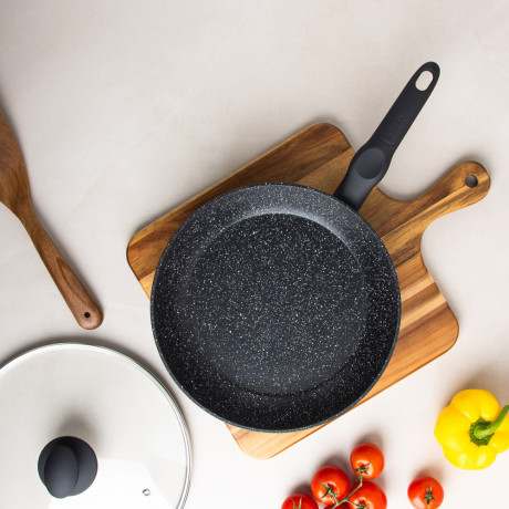 SATOSHI Стоун Сковорода литая с крышкой d26см, антипригарное покрытие мрамор, индукция