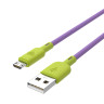 BY Кабель для зарядки Bright microUSB, 1м, Быстрая зарядка 3А, QC, PD 20W, силикон, лимонно-фиолет.