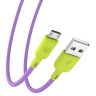BY Кабель для зарядки Bright microUSB, 1м, Быстрая зарядка 3А, QC, PD 20W, силикон, лимонно-фиолет.