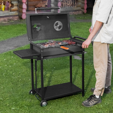 Мангал сварной на колесах, 662 х 390 х 152/805 мм, сталь 2 мм, кочерга в комплекте, Camping Palisad