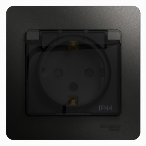 Systeme Electric GLOSSA роз. СУ 1 мест. антрацит (пл.осн., земля, штор., крыш, IP44) GSL000748 (10!)