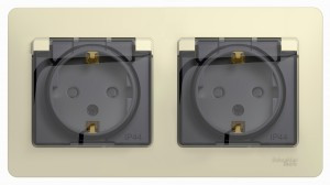 Systeme Electric GLOSSA роз. СУ 2 мест. беж. (пл.осн., земля, штор., крыш, IP44) GSL000247 (9!)