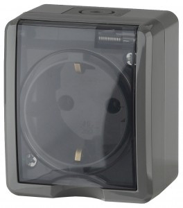 ЭРА Эксперт роз. ОУ 1 мест. 16А, IP54, земля, шт. крышка, серый, 11-2402-03, Б0020715