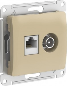 Systeme Electric GLOSSA мех. роз. конн. TV+комп. СУ 2 мест. титан(пл.осн, RG6+RJ45) GSL000489(+)(5!)