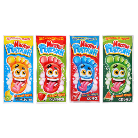 Карамель на палочке с кислой пудрой "Мистер Пяткин" ассорти 11гр