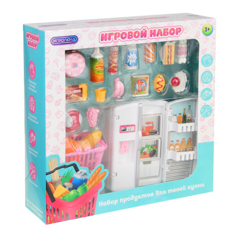 ИГРОЛЕНД Набор игровой, холодильник с продуктами, 24x6,8x24 см, ABS