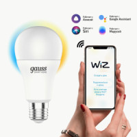 Gauss лампа ЛОН A60 E27 10W(1055lm) 2K-4K-6K диммир матов., пластик Wi-Fi Smart Home 1080112