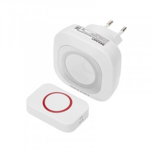 REXANT Беспроводной дверной звонок в розетку мигающий 36 мелодий 150м IP44(белый/серый) 73-0090