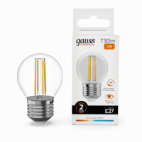 Gauss Elementary Filament Шар Е27 12W(730lm) 2700К 76х45 филамент (нитевидная), прозр 52212