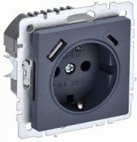 IEK BRITE мех. роз. СУ земля, штор. 16А с USB A+C 18Вт РЮш11-1-БрМ маренго BR-R14-16-U22-018-K35