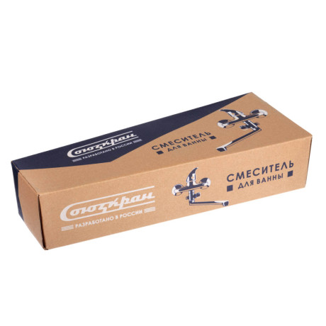 СоюзКран Смеситель для ванны с душем, плоский излив 35см, кер. картридж 35мм, хром, цинк, SK09-I102