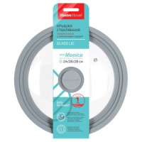 Крышка d=24/26/28см, универс.Monika стекло, обод/ручка силикон, паровыпуск, серая 60564 Master House