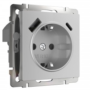 Werkel мех. роз. СУ 1 мест. 16A земля USB тип A+C (серебряный) W1171706 a056274