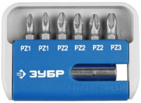 Набор ЗУБР Биты &quot;МАСТЕР&quot; с магнитным адаптером, хромомолибденовая сталь S2, PZ1(2шт), PZ2(3шт), PZ3(