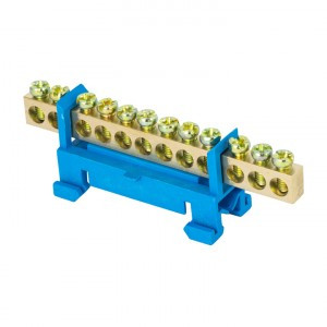 EKF Шина N "Ноль" (нул.) 6х9мм 12 отв. латунь синий изолятор тип "Стойка" на DIN-рейку sn0-63-12-sb