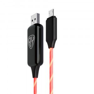 Рыжий Кабель для зарядки Светящийся Micro USB, 1м, 2.4А, Быстрая зарядка, LED подсветка оранжевая