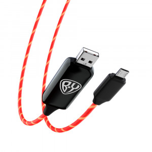 Рыжий Кабель для зарядки Светящийся Micro USB, 1м, 2.4А, Быстрая зарядка, LED подсветка оранжевая