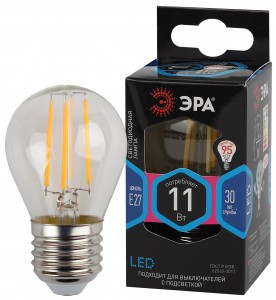 ЭРА F-LED шар G45 E27 11W(1430Lm) 4000K 4K филамент (нитевидная) прозр. 75х45 P45-11W-840-E27 4741