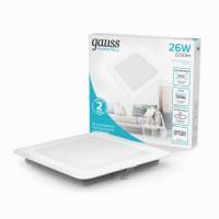 Gauss Elementary Downlight св-к встр. даунлайт квадрат бел 26W 2250lm 4000K 4K IP20 220x26 998520224