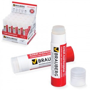 Клей-карандаш BRAUBERG, прозрачный, 15 г, 224337