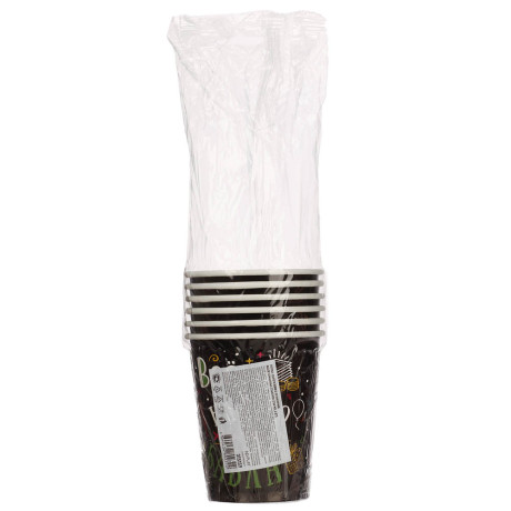 Набор бумажных стаканов Шутки на черном, 6 шт*250 мл