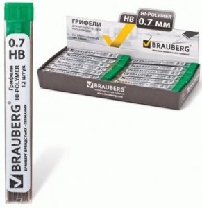 Грифель запасной BRAUBERG Hi-Polymer HB 0,7 мм, 12 шт., 180446