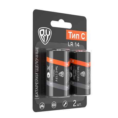 Батарейки C BY (LR14) 2шт в блистере, щелочные 1.5В