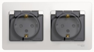 Systeme Electric GLOSSA роз. СУ 2 мест. бел. (пл.осн., земля, штор., крыш, IP44) GSL000147 (9!)