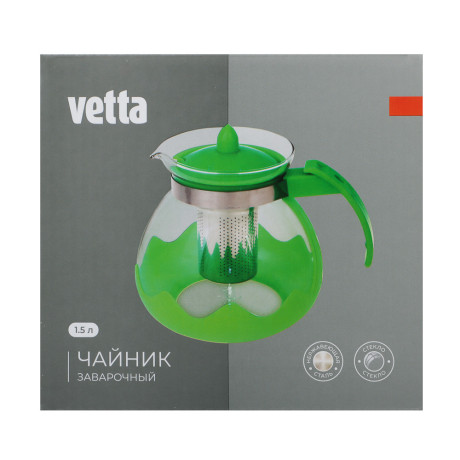 VETTA Классик Чайник заварочный 1,5л, стекло, нерж.сталь