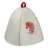 Шапка банная с вышивкой КОНЬ, войлок белый/серый