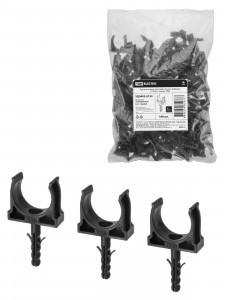 TDM крепеж-клипса для трубы 25 мм с дюбелем (100шт/уп, цена за шт) черная (100!) SQ0405-0193