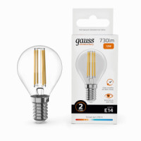 Gauss Elementary Filament Шар Е14 12W(730lm) 2700К 78х45  филамент (нитевидная), прозр 52112