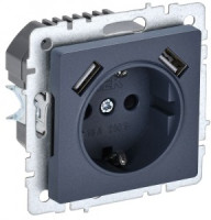 IEK BRITE мех. роз. СУ земля, штор. 16А с USB A+A 3,1А РЮш10-2-БрМ маренго BR-R14-16-U21-D31-K35