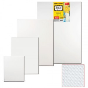 Холсты грунтованные на подрамнике BRAUBERG набор 4 шт., прямоуг., 100% хлопок, мел. зерно, 191028