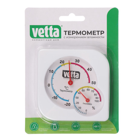 Термометр мини, измерение влажности воздуха тм VETTA, пластик, квадратный, 7,5x7,5см, блистер